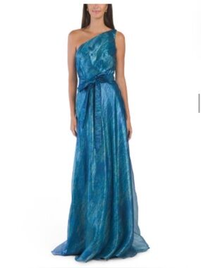 Rene Ruiz One-Shoulder Organza Evening Gown